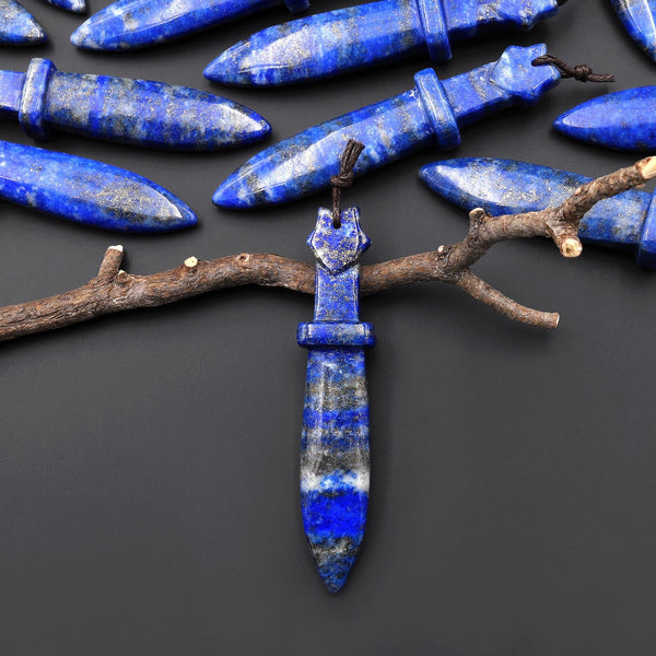 Natural Blue Lapis Sword Pendant Drilled Focal Stone Bead A1