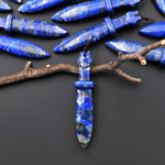 Natural Blue Lapis Sword Pendant Drilled Focal Stone Bead