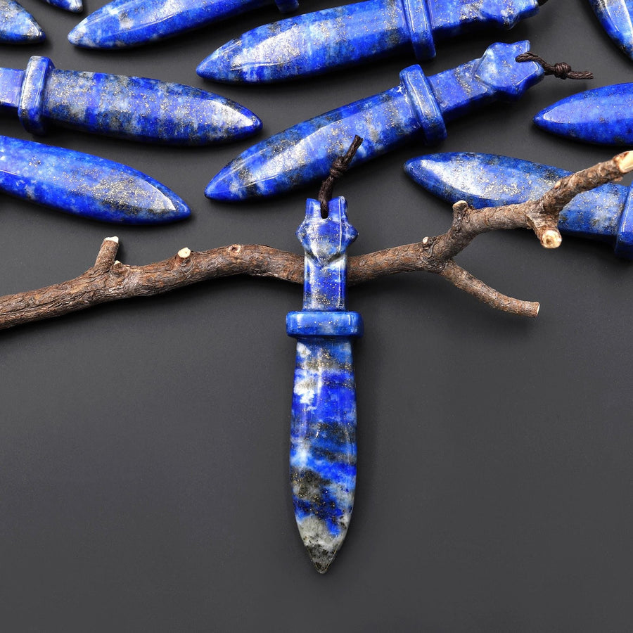 Natural Blue Lapis Sword Pendant Drilled Focal Stone Bead