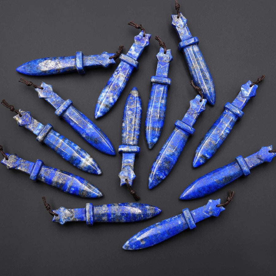 Natural Blue Lapis Sword Pendant Drilled Focal Stone Bead