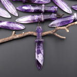 Natural Purple Amethyst Sword Pendant Drilled Focal Gemstone Bead