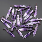 Natural Purple Amethyst Sword Pendant Drilled Focal Gemstone Bead