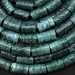 AAA Large 3mm Hole Beads Hand Carved Natural Guatemalan Blue Green Jade Decorative Tube Good for Leather Cord 8" Strand