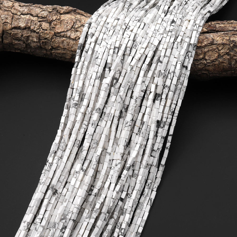 Natural Howlite 4x2mm Thin Rectangle Tube Beads 15.5" Strand