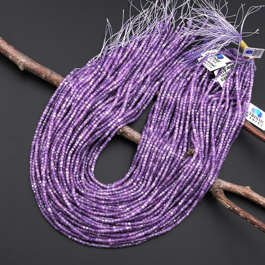 AAA Natural Purple Lepidolite Faceted 2mm Cube Gemstone Beads 15.5" Strand