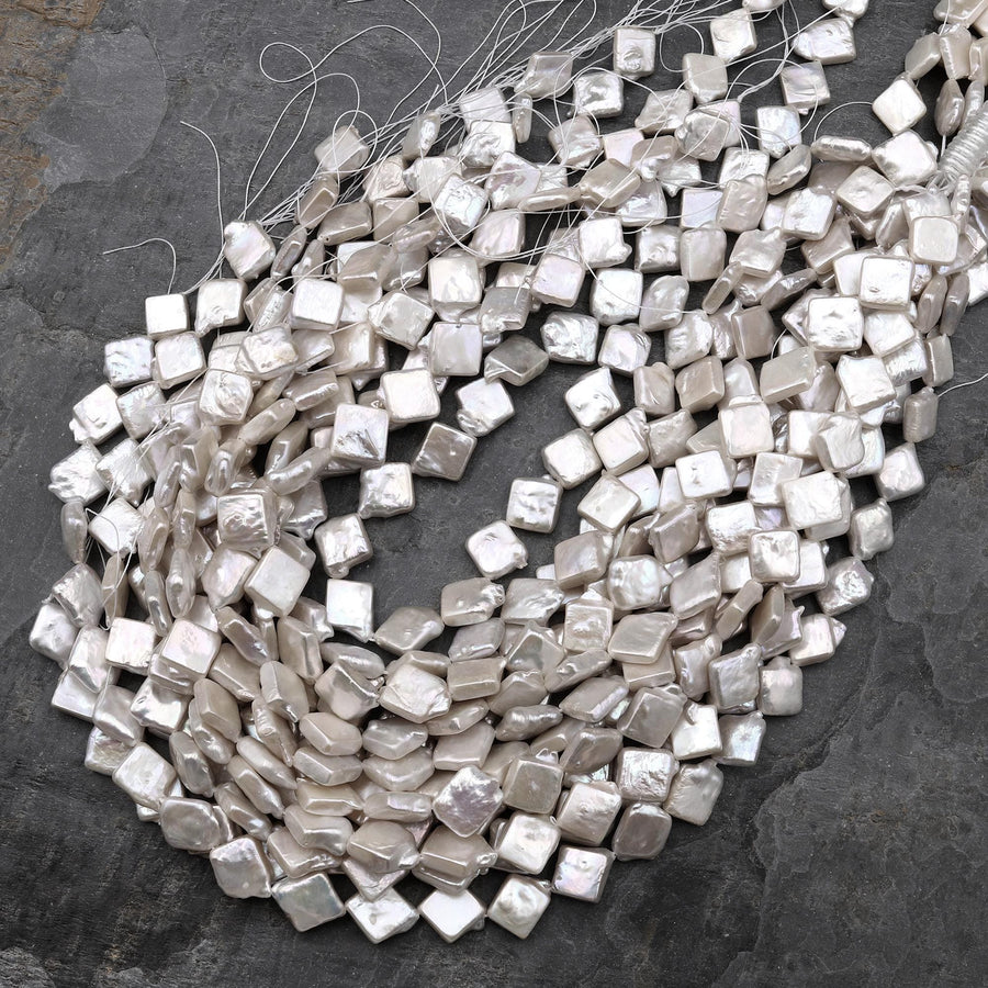 Natural White Marquise Diamond Diagonally Drilled Freshwater Pearl 16" Strand