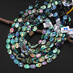 AAA Natural Abalone Shell 8mm 10mm 14mm 18mm Oval Beads Iridescent Rainbow Glow Blue Green Red Pink Flashes 15.5" Strand