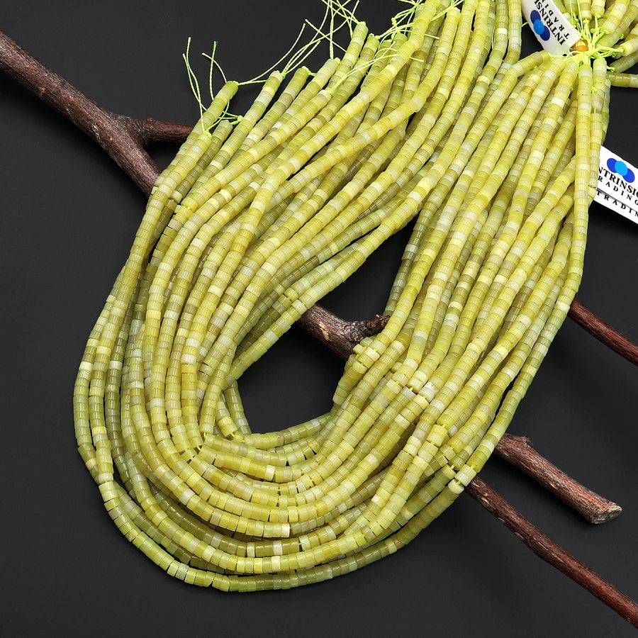 Natural Chartreuse Yellow Green Jade 4mm Heishi Gemstone Beads 15.5" Strand