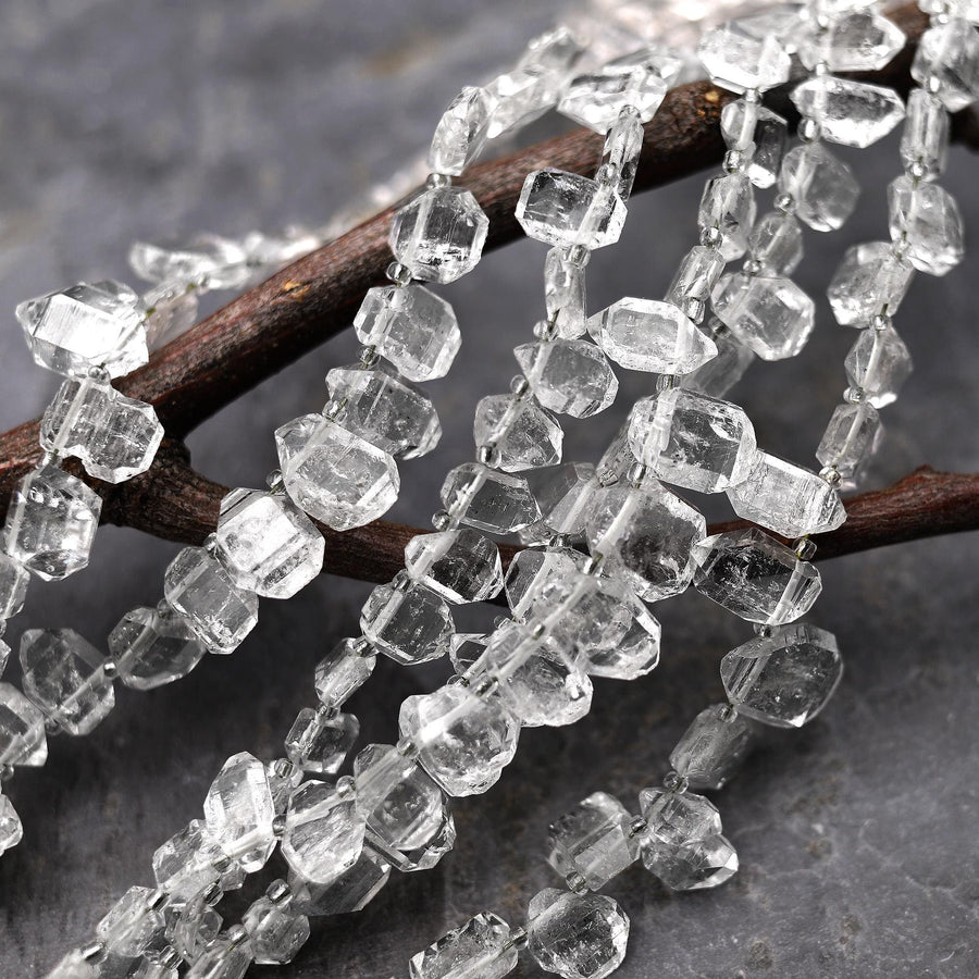 Extremely Rare AAA Grade Super Clear Natural Herkimer Diamond Quartz Top Side Drilled Flat Teardrop Beads Double Pointed Quartz 16" Strand