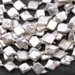 Natural White Irregular Freeform Square Diagonally Drilled Freshwater Pearl 16" Strand