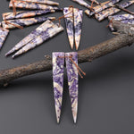 Natural Purple Brecciated Jasper Earring Pair Long Dagger Triangle Cabochon Cab Drilled Matched Beads