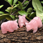 Hand-Carved Natural Pink Rose Quartz Bear Figurine Crystal Miniature 2"