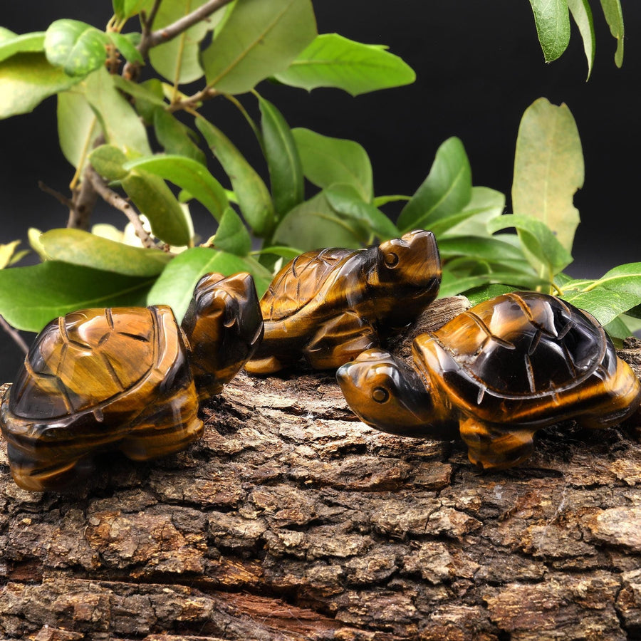 Hand-Carved Natural Tiger's Eye Turtle Figurine Crystal Miniature