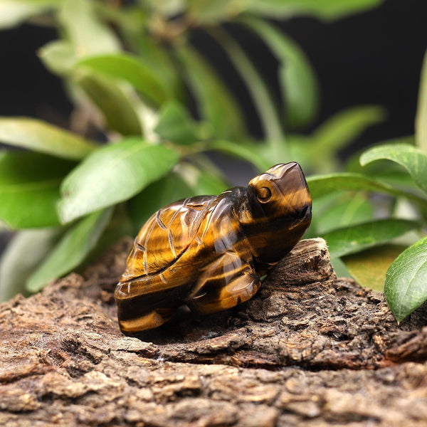 Hand-Carved Natural Tiger's Eye Turtle Figurine Crystal Miniature