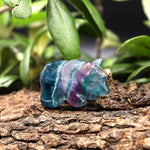 Hand-Carved Natural Fluorite Bear Figurine Crystal Miniature 2"