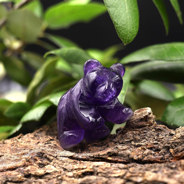 Hand-Carved Natural Purple Amethyst Bear Figurine Crystal Miniature 2" A1
