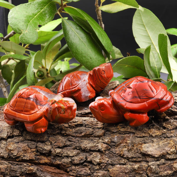 Hand-Carved Natural Red Jasper Turtle Figurine Crystal Miniature