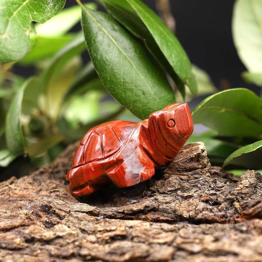 Hand-Carved Natural Red Jasper Turtle Figurine Crystal Miniature