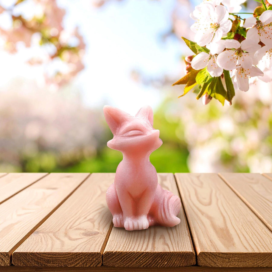 Hand-Carved Natural Pink Opal Fox Figurine Crystal Miniature
