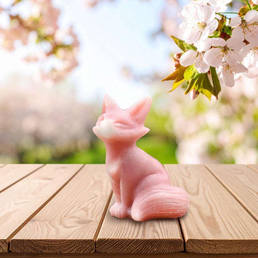 Hand-Carved Natural Pink Opal Fox Figurine Crystal Miniature