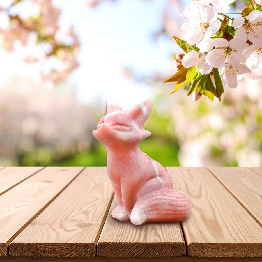 Hand-Carved Natural Pink Opal Fox Figurine Crystal Miniature