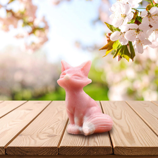 Hand-Carved Natural Pink Opal Fox Figurine Crystal Miniature