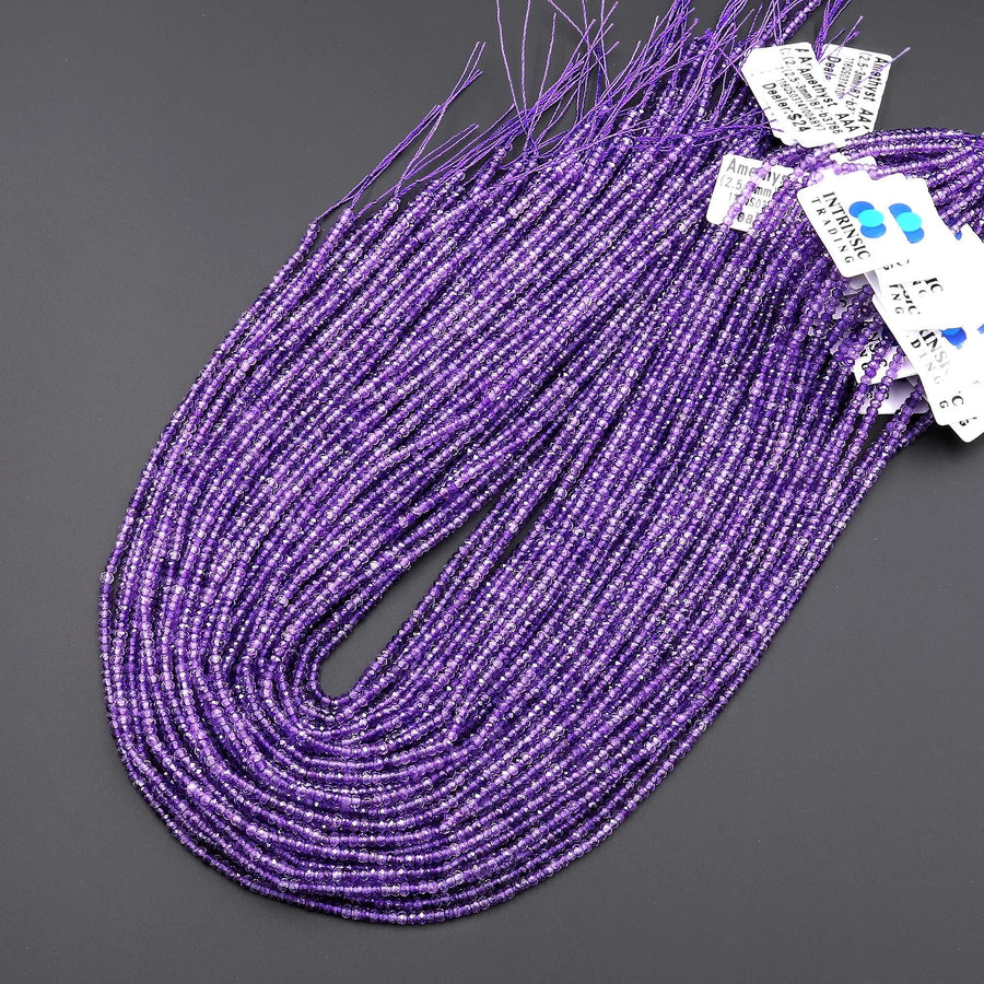AAA Faceted Natural Purple Amethyst 2mm 3mm Rondelle Gemstone Beads 15.5" Strand