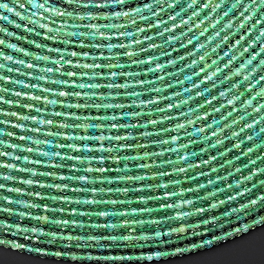 Rare Faceted Natural Green Apatite 3mm Rondelle Beads 15.5" Strand