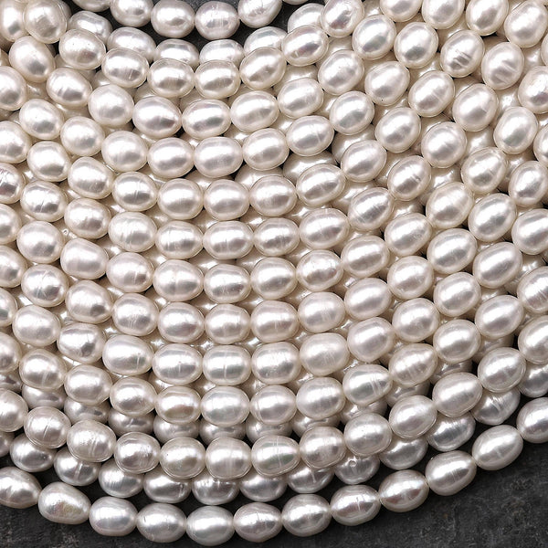 Genuine White Freshwater Oval 6mm 7mm Pearl Shimmery Iridescent Classic White Pearl 14" Strand