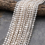 AAA Natural White Freshwater Pearl 6mm Flat Coin Button Circle Round Beads 15.5" Strand