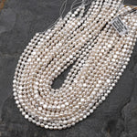 AAA Natural White Freshwater Pearl 6mm Flat Coin Button Circle Round Beads 15.5" Strand