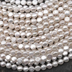 AAA Natural White Freshwater Pearl 6mm Flat Coin Button Circle Round Beads 15.5" Strand