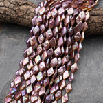 AAA Large Natural Metallic Mauve Pink Golden Peach Biwa Marquise Diamond Pearl 15.5" Strand