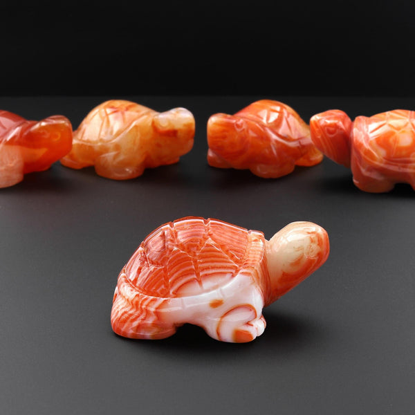 Hand-Carved Natural Orange Red Carnelian Turtle Figurine Crystal Miniature A1