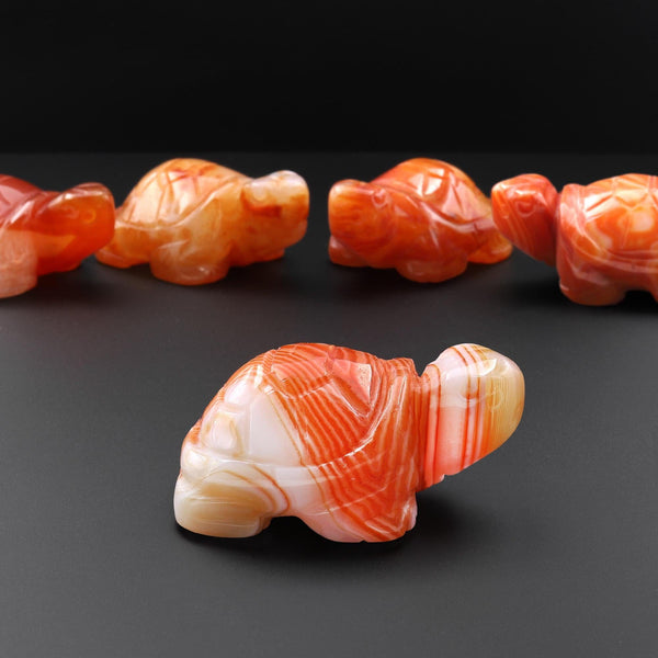 Hand-Carved Natural Orange Red Carnelian Turtle Figurine Crystal Miniature A2