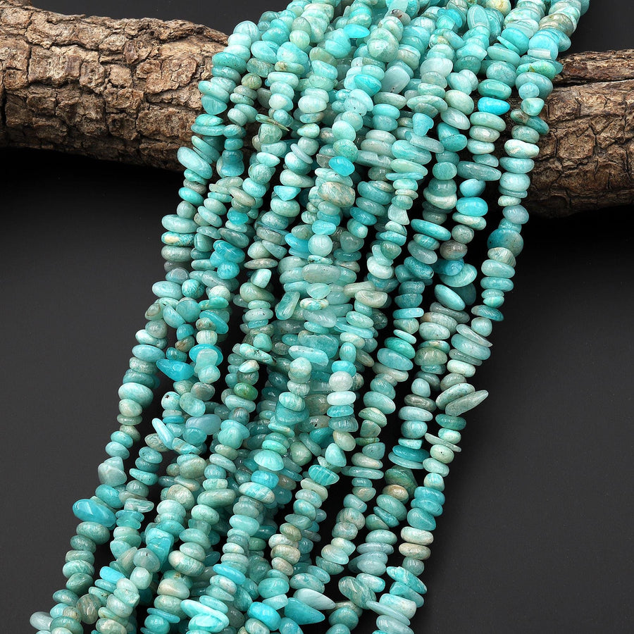 Natural Peruvian Amazonite Freeform Center Drilled Rondelle Chip Beads 15.5" Strand