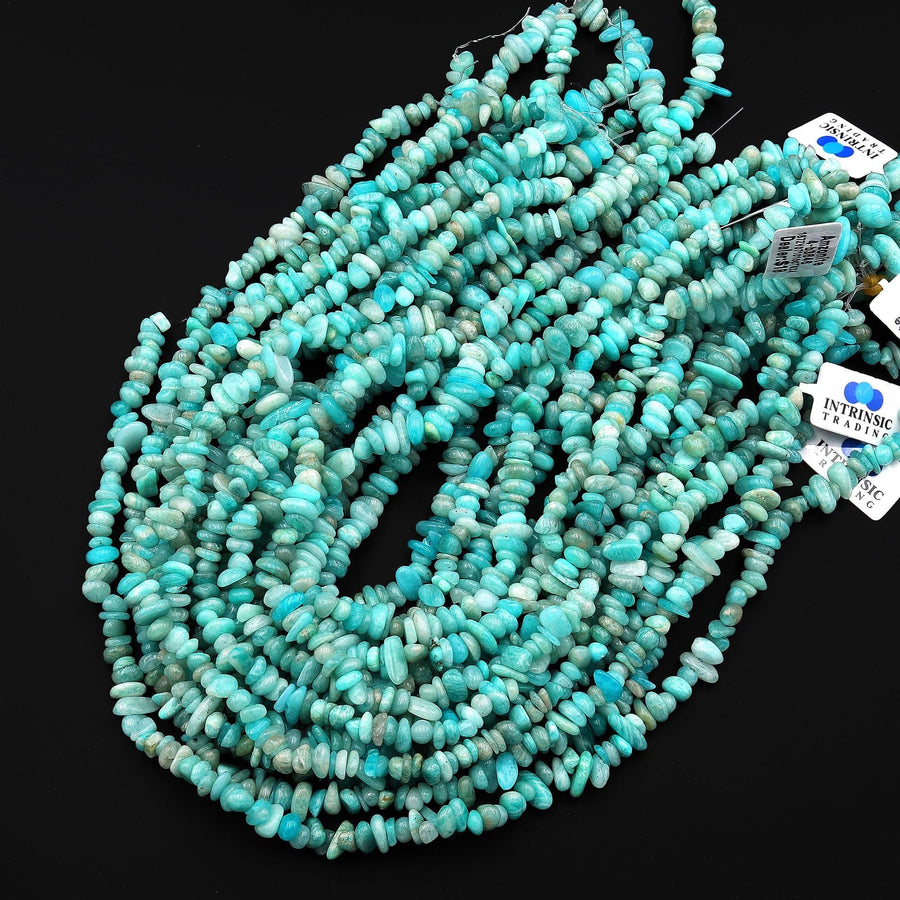 Natural Peruvian Amazonite Freeform Center Drilled Rondelle Chip Beads 15.5" Strand
