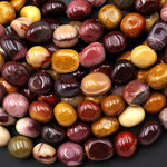 Natural Australian Mookaite Freeform Pebble Nugget Beads Sunset Colors Red Yellow Maroon Golden Brown 15.5" Strand