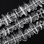 Natural Rock Quartz Freeform Long Oval Pebble Nugget Beads Center Drilled Gemstone 15.5" Strand