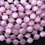 AAA Natural Kunzite Smooth 10mm Coin Beads Lilac Pink Purple Gemstone 15.5" Strand