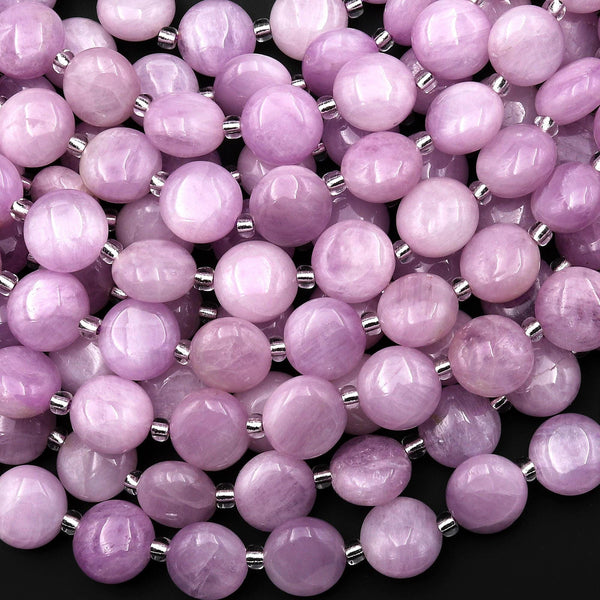 AAA Natural Kunzite Smooth 10mm Coin Beads Lilac Pink Purple Gemstone 15.5" Strand