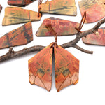 Handcut Natural Red Creek Jasper Large Flat Irregular Freeform Earring Cab Pair Drilled Matched Gemstone Bead Pair