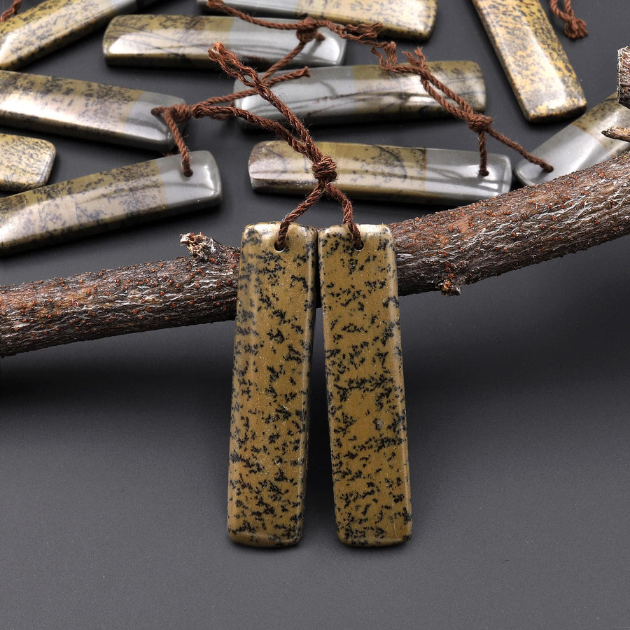Natural Wild Horse Picture Jasper Rectangle Earring Pair Cabochon Cab Drilled Matched Gemstone Bead Pair