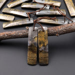 Natural Wild Horse Picture Jasper Rectangle Earring Pair Cabochon Cab Drilled Matched Gemstone Bead Pair