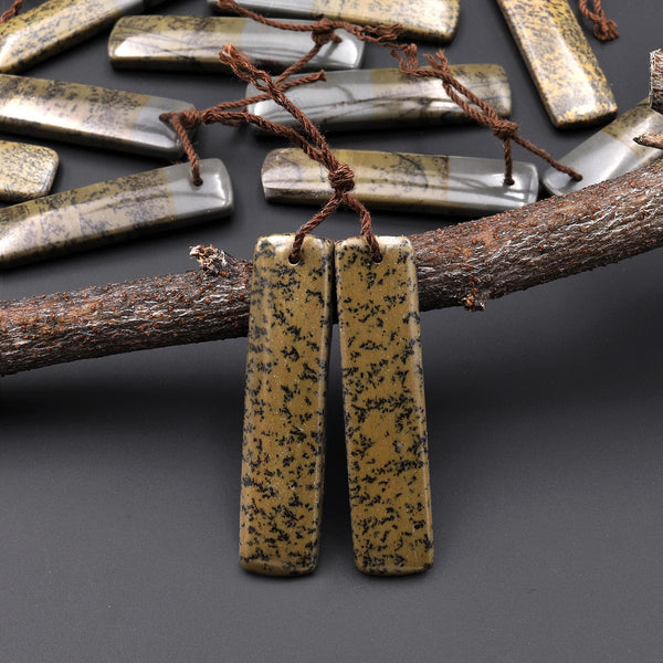 Natural Wild Horse Picture Jasper Rectangle Earring Pair Cabochon Cab Drilled Matched Gemstone Bead Pair A33