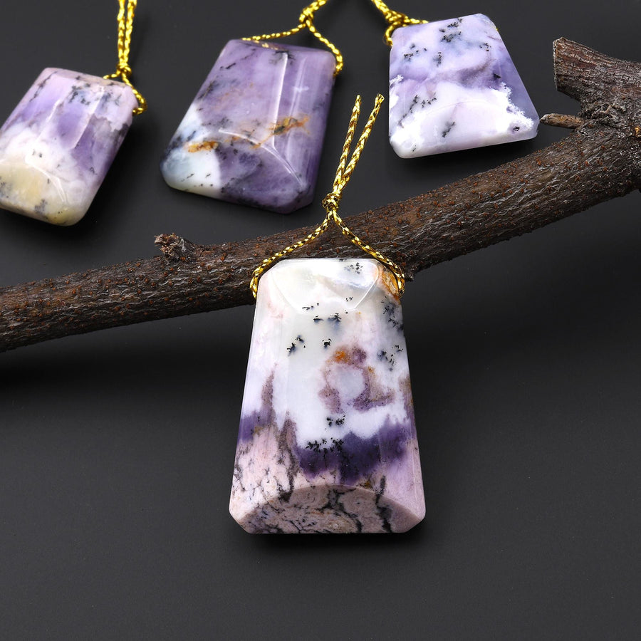 Rare Natural Oregon Purple Plume Agate Trapezoid Side Drilled Pendant