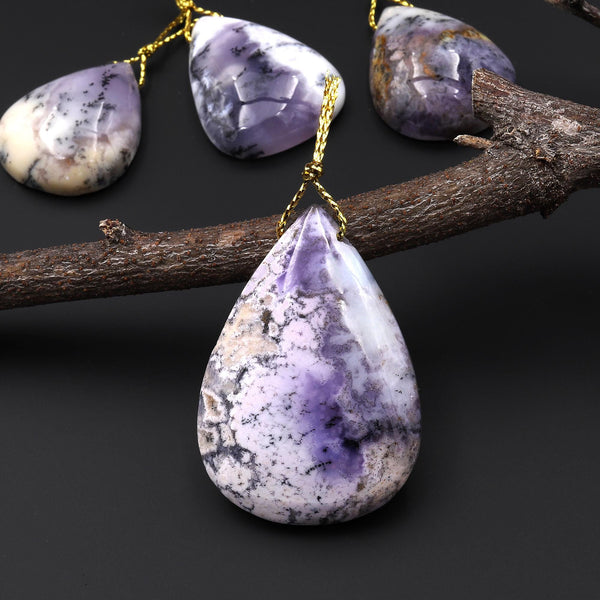 Rare Natural Oregon Purple Plume Agate Teardrop Side Drilled Pendant A1