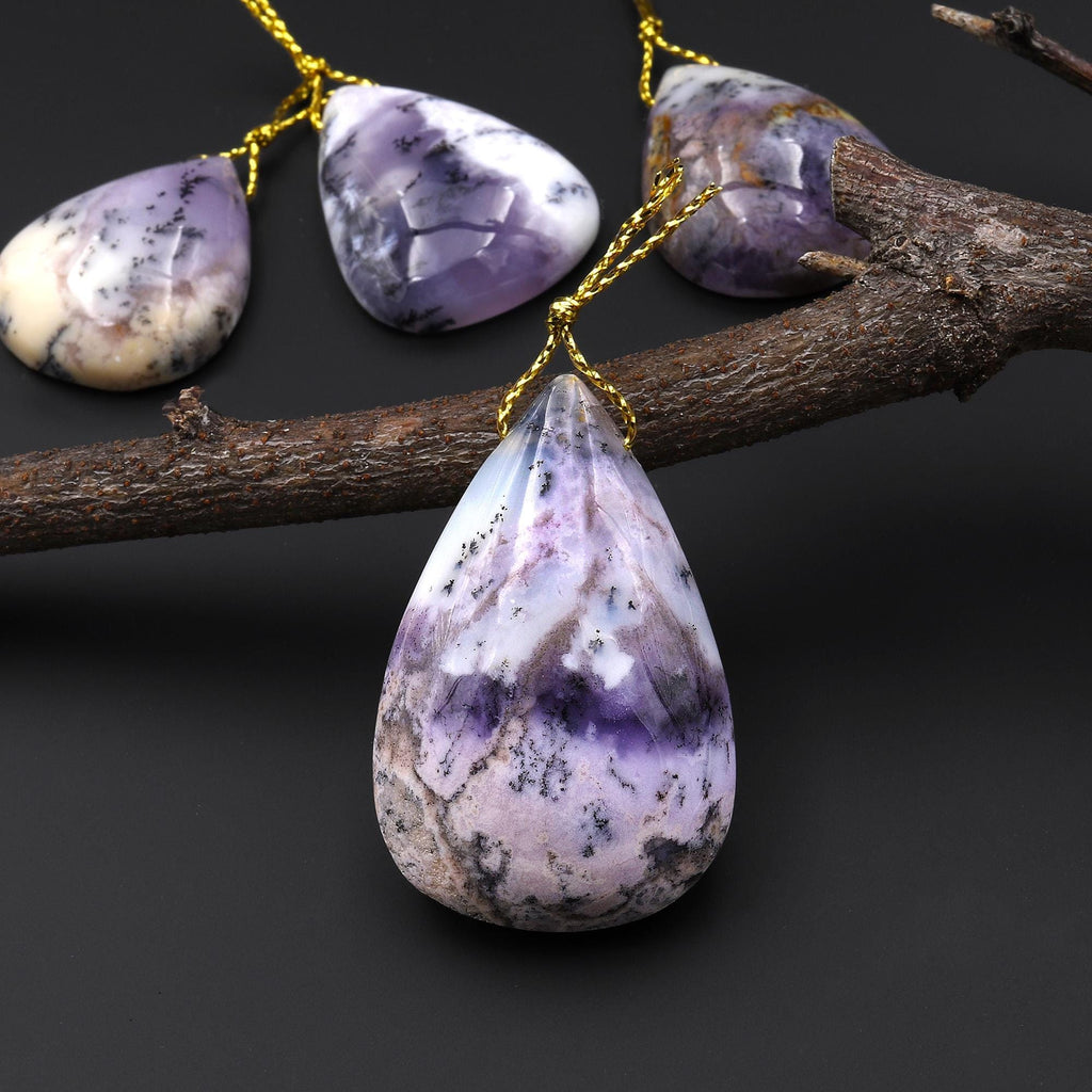 Rare Natural Oregon Purple Plume Agate Teardrop Side Drilled Pendant A2