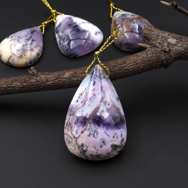 Rare Natural Oregon Purple Plume Agate Teardrop Side Drilled Pendant A2