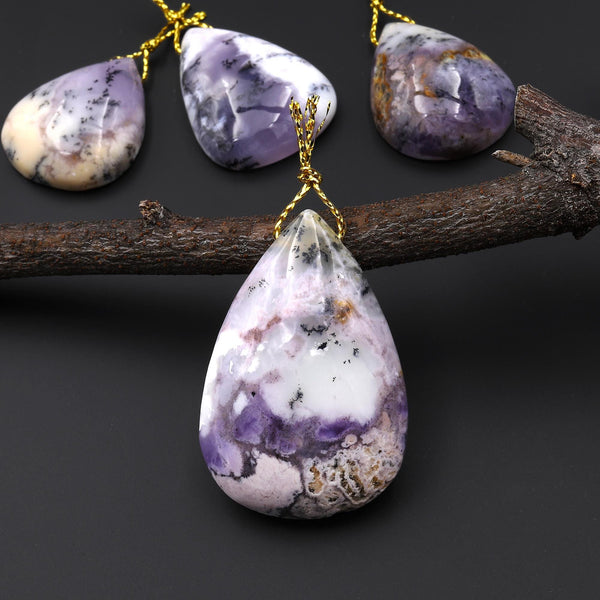 Rare Natural Oregon Purple Plume Agate Teardrop Side Drilled Pendant A4